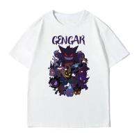 การออกแบบเดิมเสื้อยืดผ้าฝ้ายพิมพ์ลายขายดีGengar เสื้อยืด Stone Ghost เทียนฮาโลวีนแขนสั้นผู้ชายคู่ Pokemon Pikachu Joint Top