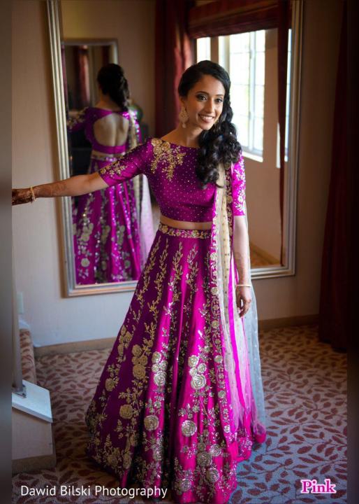 Buy Nv Patel Women's Net Applique Patgiya Baby-pink Lehenga Half Sleeve  Round Neck Wedding Festive Pink Lehenga Choli Online In India At Discounted  Prices