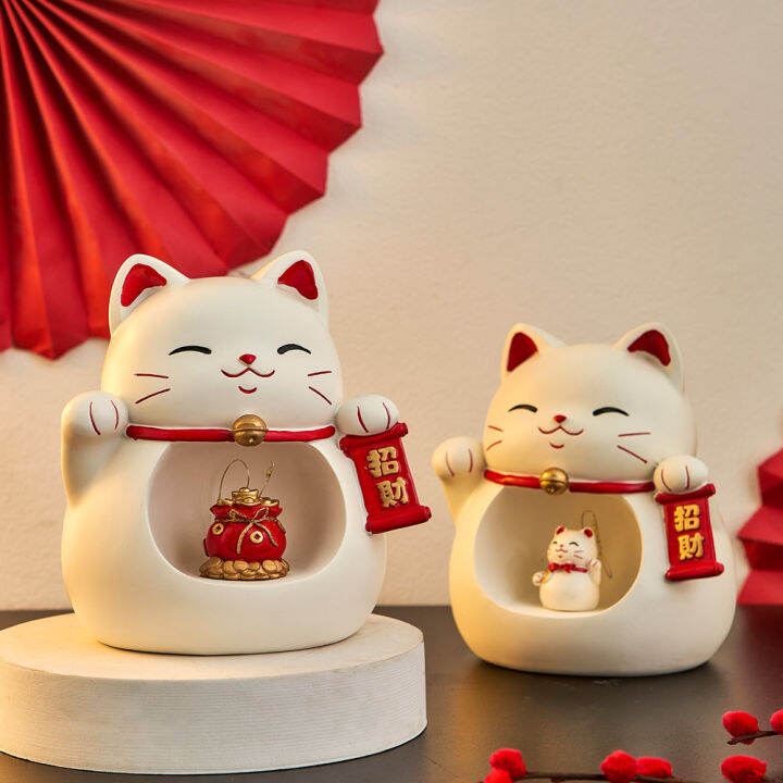 livingmall-ห้องรับแขกญี่ปุ่นโชคดีแมวไฟกลางคืนหุ่นเรซิ่น-maneki-neko-ตกแต่งบ้านอุปกรณ์ตกแต่งห้องนอนอุปกรณ์เสริมสำหรับของขวัญ