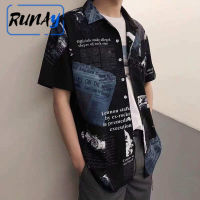 เสื้อลำลอง RUNAY สำหรับผู้ชาย,เสื้อยืดชายหาดฮาวายบางพิมพ์ลายเสื้อเสื้อลำลองแขนสั้น