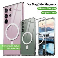 For Magsafe Magnetic Wireless Charging Transparent Phone Case For Samsung Galaxy S22 S23 Ultra Plus Funda Shockproof Coque Cover
