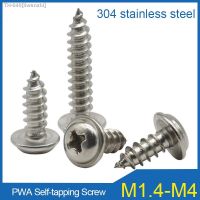 ◕¤♀ 50PCS PWA Self tapping Screw M1.4 M1.7 M2 M2.6 M3 M3.5 M4 304 Stainless Steel Cross Round Pan Head with Washer Collar Wood Screw