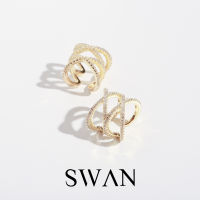 SWAN - Double Cross Ear Cuff ต่างหูหนีบเงินแท้ คล้องหู ไม่ต้องเจาะ ฝังเพชรคิวบิกเซอร์โคเนีย cubic zirconia