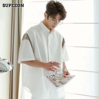 SUPEEON丨เสื้อเชิ้ตคอปก ผู้ชาย แขนสั้น เสื้อเชิ้ตชาย สีตัดกัน เสื้อแฟชั่นผช สไตล์เกาหลี ดฤดูร้อนใหม่ ทรงหลวม ใส่สบาย