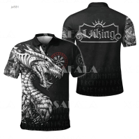 Moon Summer Viking Raven Tattoo Odin Angry Dragon ​3D Printed Men Women Thin Polo Shirt Collar Short Sleeve Street Wear Casual Tee-1（Contactthe seller, free customization）high-quality