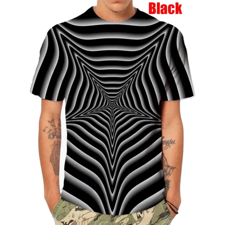 เสื้อยืดแฟชั่นพิมพ์ลาย3d-ใหม่ล่าสุดสีดำและสีขาว-vertigo-hypnotic-unisxe-เสื้อยืดแขนสั้นตลก