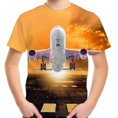 Summer Kids Baby Fashion 3D T-Shirt Natural Scenery Airplane Take Off Print T Shirt For 4-20Y Teen Children Cool Boy Girl Tshirt