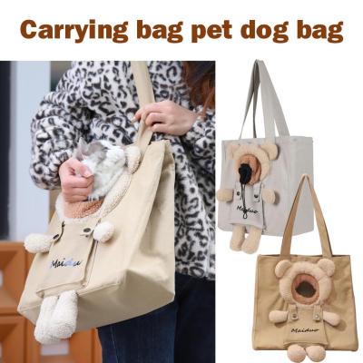 Cute Bear Ear Pet Carrying Bag Canvas Pet Outing Breathable Dog Small Cat Handbag Bag Adjustable U7R9