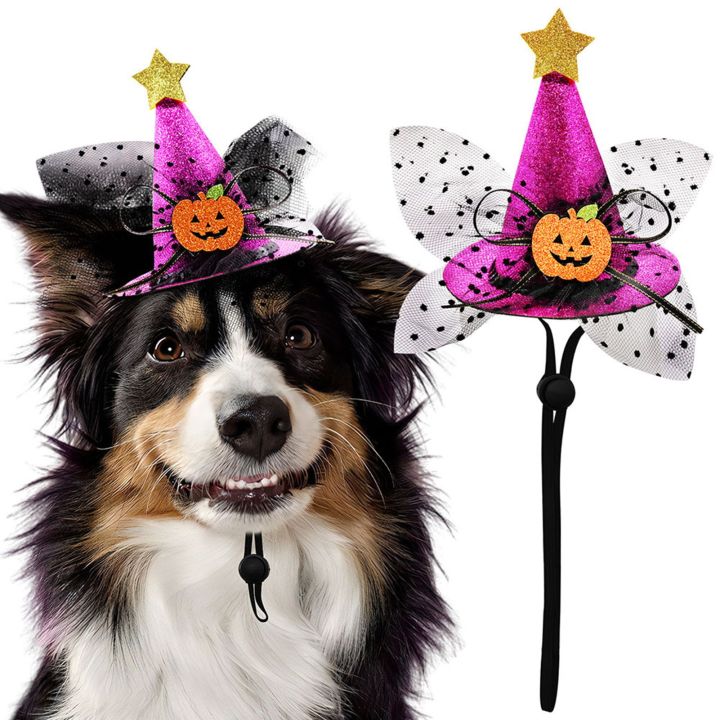 สายผูกหมวกติดโบว์หมวกสุนัขฮาโลวีนที่ตลกหมวกสุนัขน่ากลัวสายรัดน่ารักและปรับได้สำหรับแมว-เครื่องประดับสุนัขน้อยกว่า