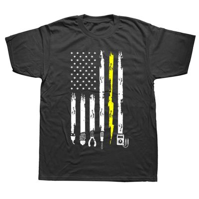 Electrician Flag Tools Electricians T Shirts Graphic Cotton Streetwear Short Sleeve Lineman Birthday Gifts T-Shirt Men