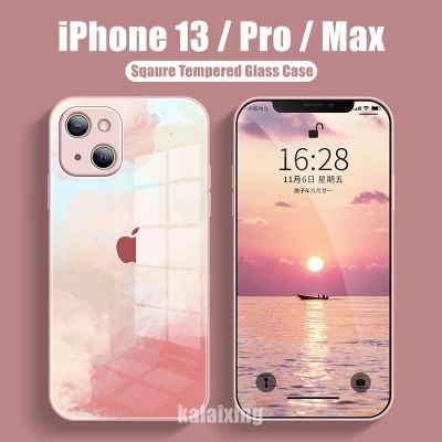 WaterColor Tempered Glass Case เคสไอโฟน 13 Pro Max 12Pro 12Mini Cover