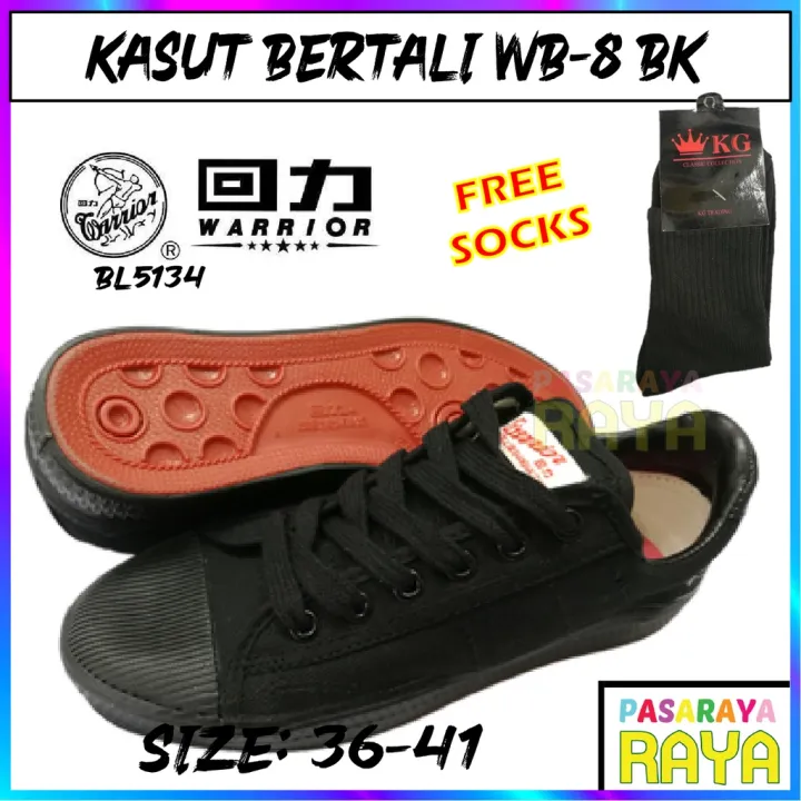 Free Socks Kasut Sekolah Original Warrior Hitam Takraw Wb8 Black