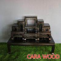 CARA WOOD โต๊ะหมู่บูชาวางพระ ไม้สักทอง หมู่ 9 หน้า 5 (90*50*สูง70 ซม.) ครบชุด**รวมฐาน** สีดำ