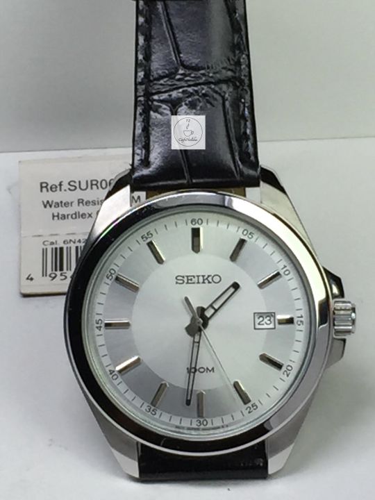 นาฬิกาผู้ชายไซโก้-seiko-men-watches-รุ่น-sur065p1-ตัวเรือนสแตนเลส-สายหนังสีดำ-หน้าปัดขาว-นาฬิการับประกันของแท้-100-จาก-cafenalika