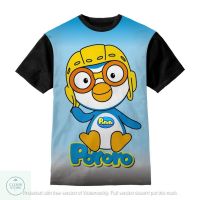 2023 เสื้อยืด 3 มิติสำหรับเด็ก ｜ พิมพ์ชุด - Pororo ท้องฟ้าสีฟ้าพื้นหลังอะนิเมะสวมใส่ 1-12 ปี