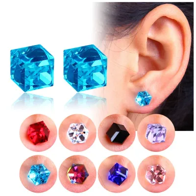 1 Pair 2Pieces No Ear Hole Mens Women Square Crystal Magnet Magnetic Magic Clip Earring Wholesale