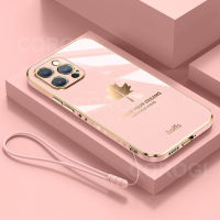 ฝาครอบด้านหลังเป็นป้องกันซิลิโคนนิ่มสำหรับ iPhone 13 Pro สูงสุดสายคล้องแบบมีเคสเคลือบ6D มันวาวใบเมเปิลกันชนสี่เหลี่ยมเคสโทรศัพท์