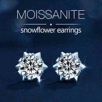 [HOT ZUQIOULZHJWG 517] อินเทรนด์เงินแท้925 0.3 1กะรัต D สี Moissanite เกล็ดหิมะต่างหูผู้หญิงเครื่องประดับทองคำขาวชุบดอกไม้หูกระดุมของขวัญ