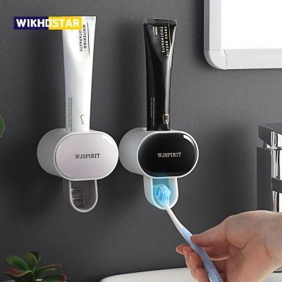 【jw】✥  WIKHOSTAR-Dispensador De Creme Automático Montado Na Parede Espremedor Dental Suporte Escova Dentes Criativo Conjunto Acessórios Do Banheiro