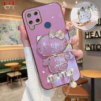 กระจกแต่งหน้าสำหรับ Realme OPPO C25 C12 C15 Narzo 20 Narzo C11 C20 C55 2021 C21แฟชั่นหรูหรา Hello Kitty เคสมือจับสำหรับโทรศัพท์มือถือกระจกแต่งหน้าประกายเพชรเคลือบปกป้องซองนุ่มกันกระแทกฝาหลัง