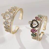 [COD] Ins style fashion copper gold-plated micro-inlaid zircon crown open ring simple temperament accessories