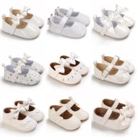 White Newborn Soft Soles Girl Baby Shoes Non-slip Rubber Soles Lovely Princess Shoes Breathable Leather Baby Walking Shoes