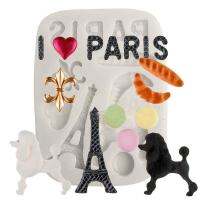 ใหม่ธีมปารีส EIFFEL Tower สุนัขเเม่พิพมย์เค็กซิลิโคน Decor หัตถกรรม DIY แม่พิมพ์ไอซิ่ง