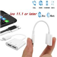 2 in 1 Dual Lightning to Jack Audio and Charger Splitter iPhone Headphones Adapter for iPhone X/8/ 8 Plus/ 7