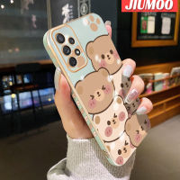 JIUMOO เคสปลอกสำหรับ Samsung Galaxy A72 4G A72 5G เคสการ์ตูนหมีน่ารักใบหน้าขอบสี่เหลี่ยมดีไซน์ใหม่เคสมือถือบางลายชุบเคสฝาปิดเลนส์เต็มรูปแบบกล้องปกป้องนุ่มกันกระแทก