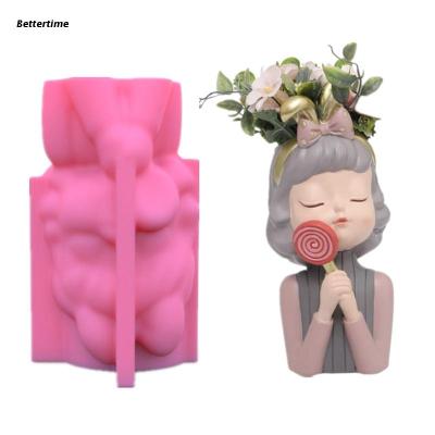 B36D Sweet Girl Silicone Mold Diy Succulents Concrete Flower Pot Vase Plaster Cement Mold Clay Mold Candle Holder Mold