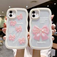 เคส WFCase สำหรับ iPhone 15 14 13 12 11 Pro Max Plus Mini 7 X XS XR XS MAX โบว์สีชมพูแบบเรียบง่าย2 In 1เคสโทรศัพท์ลายคลื่นขนาดใหญ่ฝาครอบเคสป้องกันกล้องแบบเต็ม