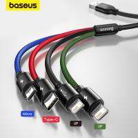 Baseus 3 In 1สาย USB Type C สายสำหรับซัมซุง Xiaomi Mi 4ใน1สายสำหรับ Iphone 14 13 12X11 Pro ที่ชาร์จไฟไมโครยูเอสบีสูงสุดสาย USB