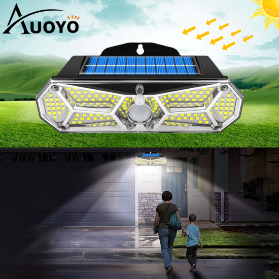 Auoyo đèn led năng lượng mặt trời đèn tường đèn chống nước cảm biến pir - ảnh sản phẩm 1