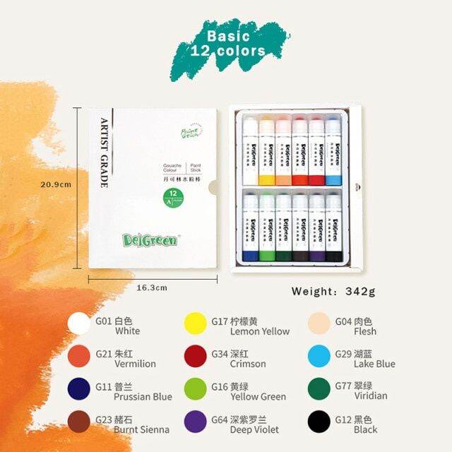 delgreen-artist-grade-soft-solid-gouache-paint-sticks-pastels-crayons-basic-macaron-12-18-colors-drawing-safe-non-toxic-pastels