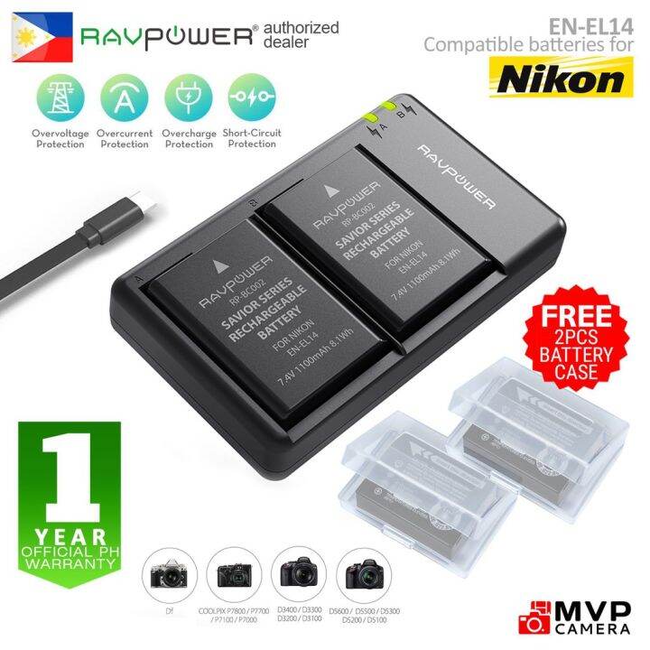 new RAVPOWER ENEL14 ENEL14 EN EL14A 2Pack Rechargeable Batteries and Dual Charger for Nikon