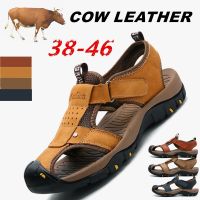 Genuine Cow Leather Shoes Men Sandals Mens Sandals Mens Casual Shoes Classic Massage Beach Slippers Anti-slip Summer Shoes House Slippers