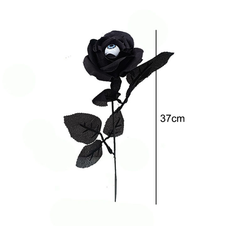 เครื่องตกแต่งบ้านวันฮาโลวีนช่อดอกกุหลาบประดิษฐ์ผ้าไหม-abl-ดอกไม้ปลอมดอกกุหลาบสีดำจำลอง