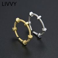 LIVVY Silver Color Punk Screw Nut Adjustable Ring For Women New Fashion High-end Hexagon Rings Jewelry Accessories