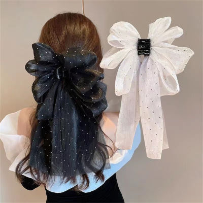 Half Tied Hair Bow Hair Clip With Ribbon Bow Tie Headpiece Mesh Hair Accessory Grab Clip Hair Ornament
