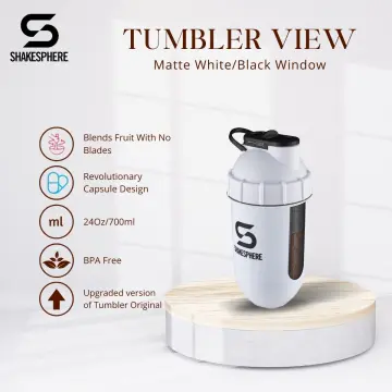 ShakeSphere Tumbler Protein Shaker Bottle with Side Window, 24oz, Matte  White 
