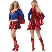 ผู้ใหญ่ Superwoman ชุดคอสเพลย์ Super Girls ชุด Cape รองเท้าครอบคลุมชุด Super Hero ฮาโลวีนบทบาทเล่น Party Supply