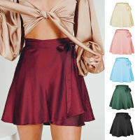 Women High Waisted Summer Short Skirt Solid Purple Satin Silk Elegant Ladies Office Skirts Midi Spring clothes Vintage punk