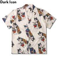 Dark Icon เสื้อโปโลฮาราจูกุแมวผู้ชาย,เสื้อเชิ้ตฮาวายชายสำหรับฤดูร้อน2021