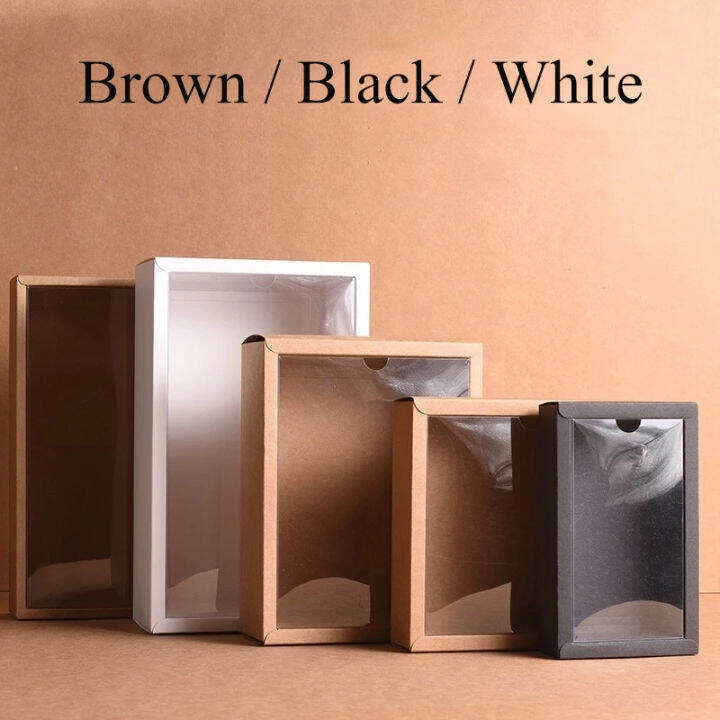 p5u7 10pcs Wedding Cookie Kraft Paper Box with Transparent PVC Window