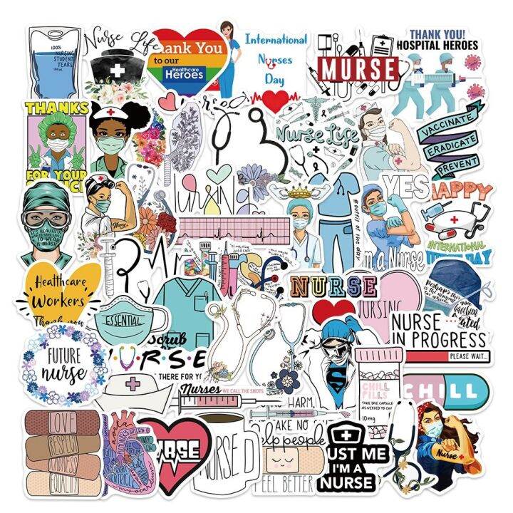 10-30-50pcs-medical-science-nurse-stickers-waterproof-vinyl-sticker-for-water-bottles-laptop-luggage-cup-computer-mobile-phone-stickers-labels