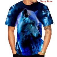 2023 newSummer New Fashion Mens Casual 3D Printed Wolf Short Sleeve T-Shirt tops