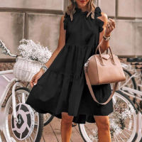 Fashion Ruffles Collar White Loose Beach Woman Dress 2021 Summer Casual Boho Sleeveless Big Hem Ladies Dresses For Women Robe