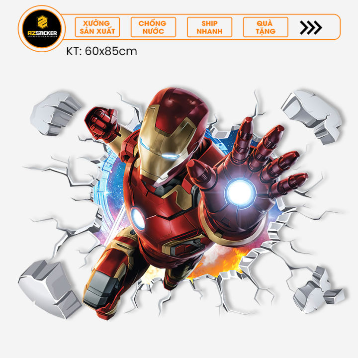 Tranh Dán Tường 3D Chủ Đề Iron Man | Lazada.Vn