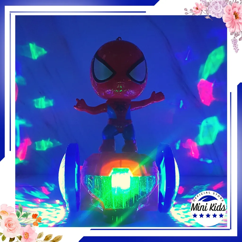 Người Nhện Spider Man đi xe thăng bằng xoay 360°( tậng kèm pin ), ánh sáng  led đẹp mắt., nhạc vui nhộn,có tay cầm đi chơi- MiniKids 