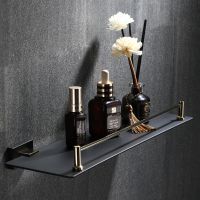 △¤۩ Black Gold Bathroom Shelf 304 Stainless Steel Wall Mounted Storage Rack Dresser Shower Stall Toilet Shelf Bathroom Accessories